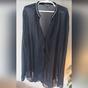 The Limited Navy Sheer Button-Up Blouse